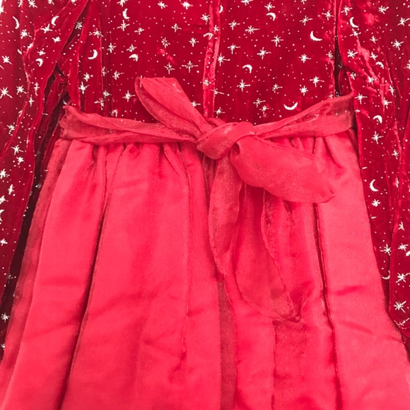 Long Sleeve Dress Girls Size 10 With Rose Bow Tie Back Red Silver Starry Night - Picture 8 of 14